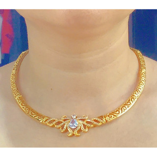 Kiềng cổ Đốt trúc  họa tiết hoa mạ vàng 18k trang sức