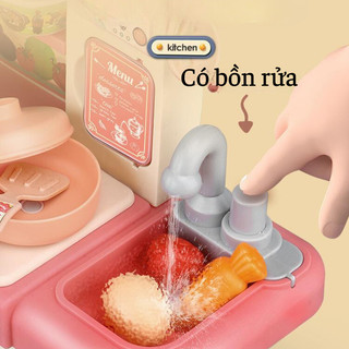 [Kho sỉ] Bộ nấu ăn 2 tầng có phun khói kèm nhiều phụ kiện dễ thương - Đồ chơi nhập vai đầu bếp nấu ăn cho bé gái Happy