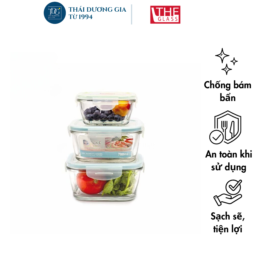 Hộp đựng thực phẩm vuông Hàn Quốc The Glass - P740