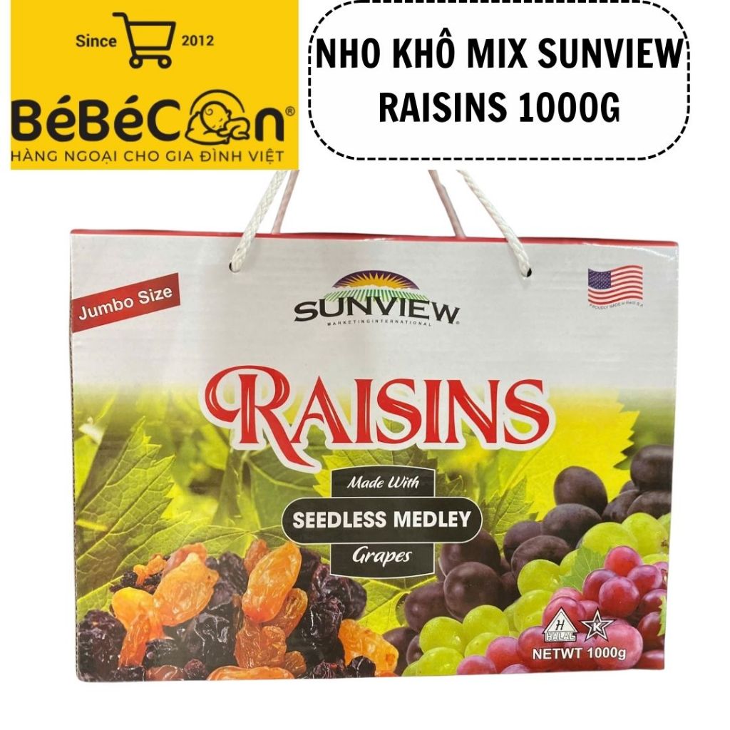 [COMBO 2 HỘP] Nho Khô Mỹ 1kg Sunview Raisins Hộp quà tặng có quai xách ...