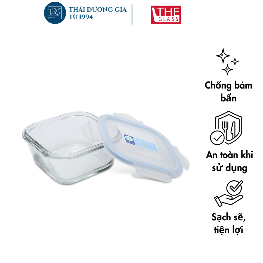 Hộp đựng cơm, đựng thực phẩm thực phẩm vuông Hàn Quốc The Glass 380ml P739 - Thái Dương Gia