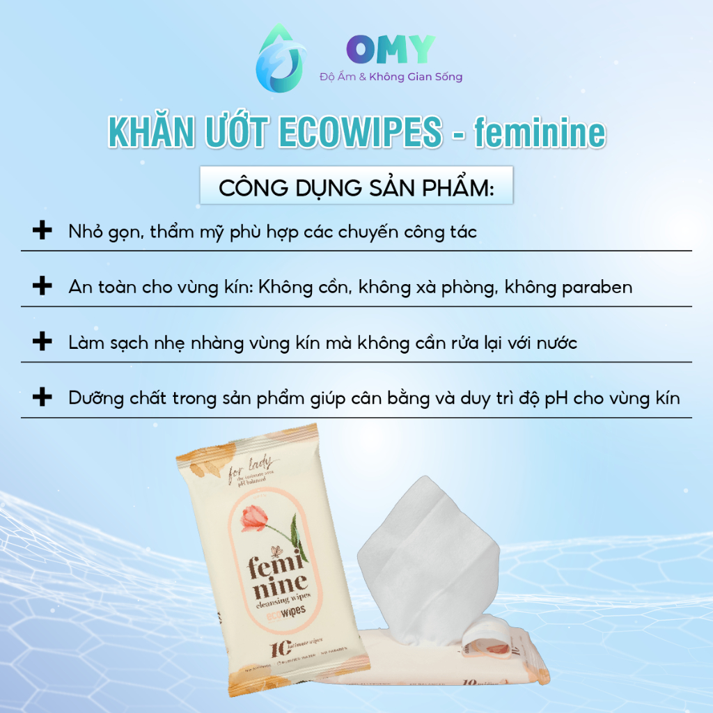 Khăn Giấy Vệ Sinh Phụ Nữ Ecowipes nhỏ  gọn, kháng khuẩn khử mùi an toàn tiện lợi
