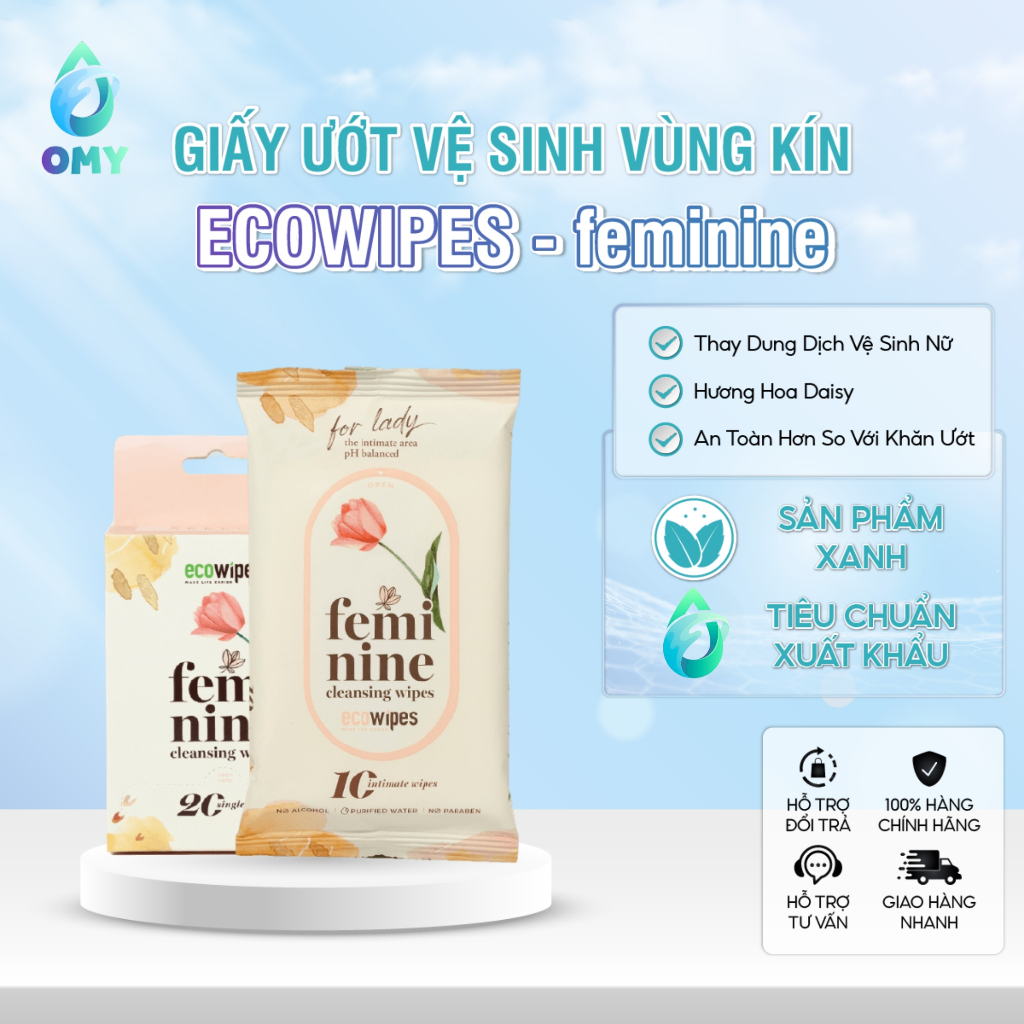 Khăn Giấy Vệ Sinh Phụ Nữ Ecowipes nhỏ  gọn, kháng khuẩn khử mùi an toàn tiện lợi
