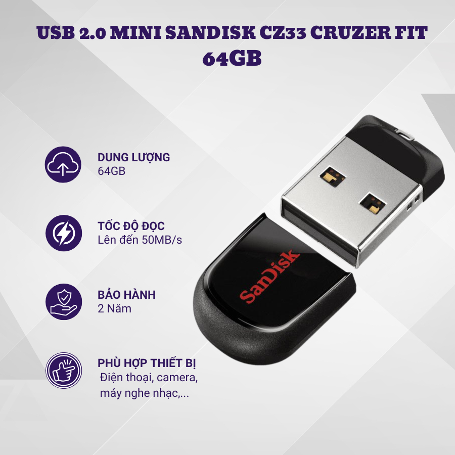 USB Mini SANDISK CZ33 Cruzer Fit 64GB Nhỏ Gọn - Tốc Độ Nhanh - Bảo Hành ...