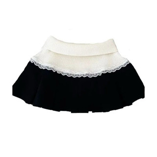 Set 2 món áo len cổ bẻ nơ sọc tay kèm chân váy xếp li ngắn bản to cạp chun phối ren siêu xinh cho nữ
