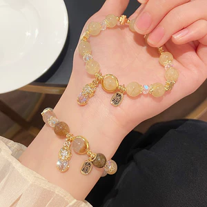 Vòng tay chuỗi, lắc tay đá pha lê tóc mix charm Tỳ Hưu may mắn