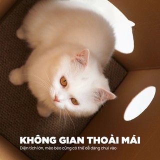 Nhà cho mèo PetQ, Nhà giấy carton cào móng cho mèo, Chất liệu bền bỉ, Thiết kế xinh xắn,decor phòng