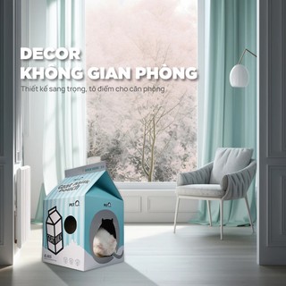 Nhà cho mèo PetQ, Nhà giấy carton cào móng cho mèo, Chất liệu bền bỉ, Thiết kế xinh xắn,decor phòng