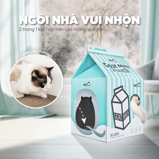 Nhà cho mèo PetQ, Nhà giấy carton cào móng cho mèo, Chất liệu bền bỉ, Thiết kế xinh xắn,decor phòng