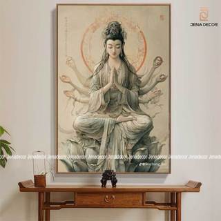 Tranh Phật Quan Âm Bồ Tát tráng gương dán viền siêu bóng treo tường, phòng khách, phòng ngủ
