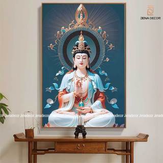 Tranh Phật Quan Âm Bồ Tát tráng gương dán viền siêu bóng treo tường, phòng khách, phòng ngủ