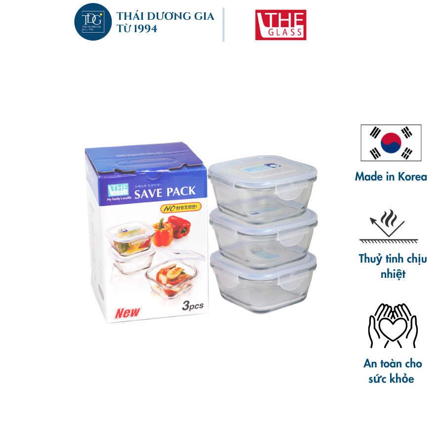 Bộ hộp đựng thực phẩm vuông 3 chiếc Hàn Quốc The Glass-GP460AA
