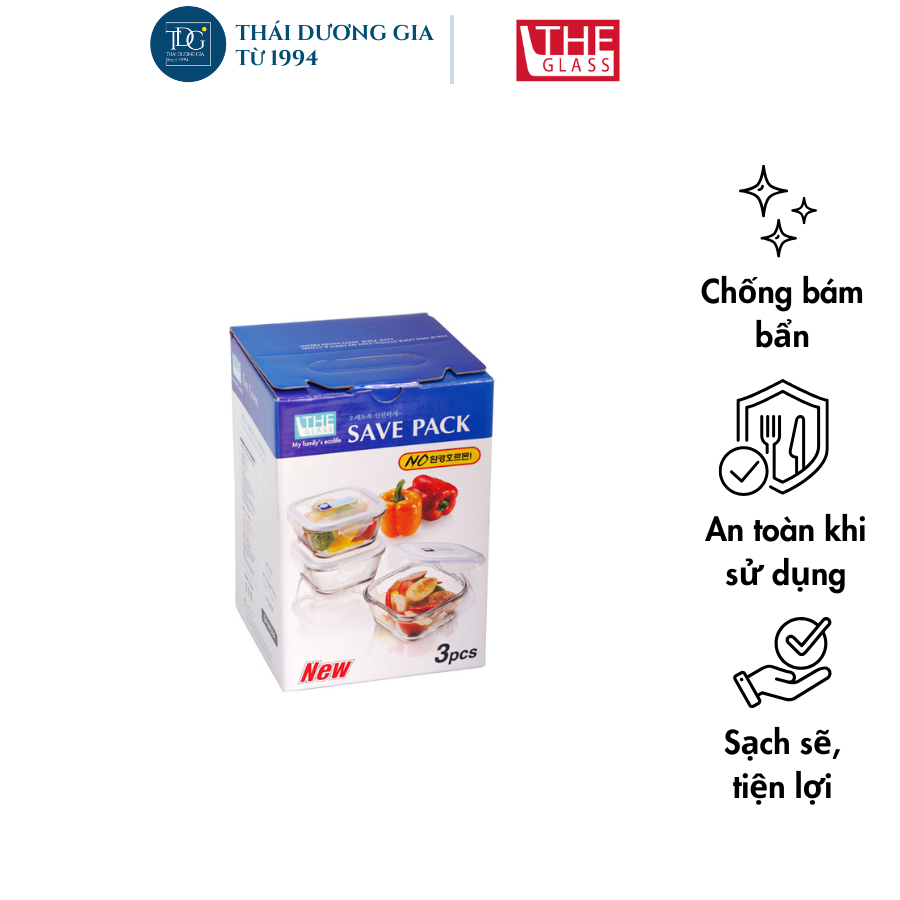 Bộ hộp đựng thực phẩm vuông 3 chiếc Hàn Quốc The Glass-GP460AA