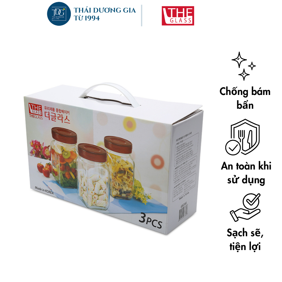 Bộ lọ đựng thủy tinh 3 chiếc – 1375ml Hàn Quốc The Glass – GIA23AA | Thái Dương Gia