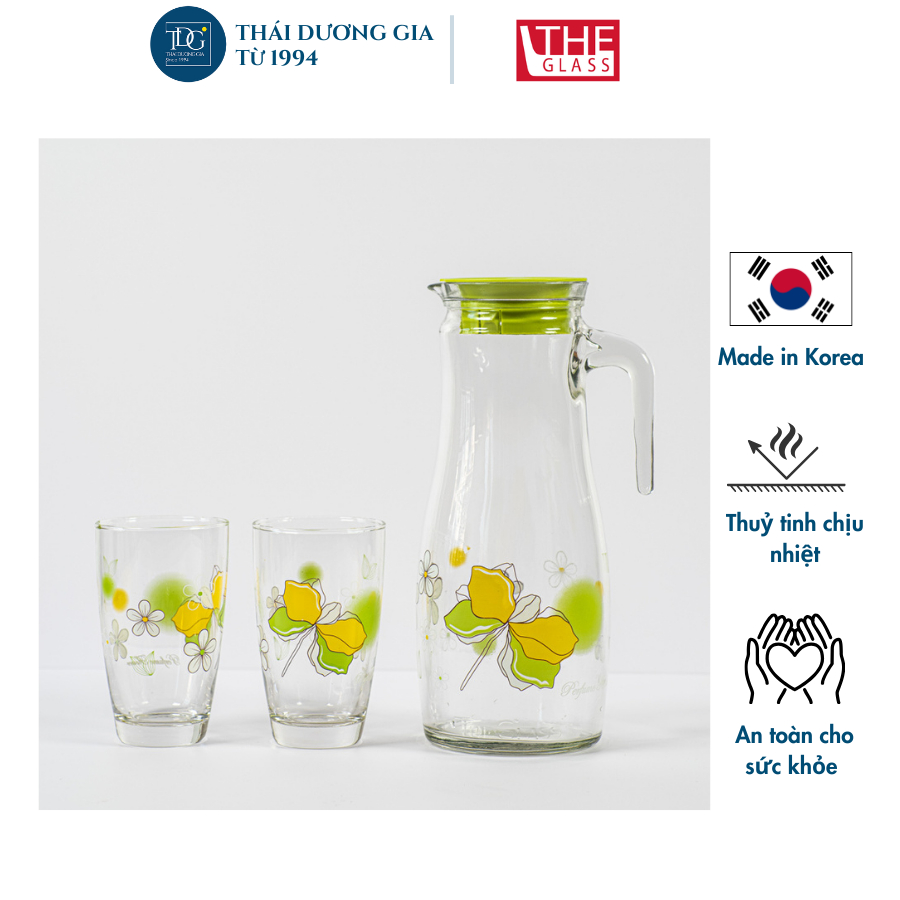 Bộ bình nước 1.4 lít và 2 cốc uống nước 320ml Hàn Quốc The Glass GI801AA | Thái Dương Gia