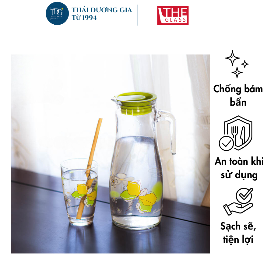 Bộ bình nước 1.4 lít và 2 cốc uống nước 320ml Hàn Quốc The Glass GI801AA | Thái Dương Gia