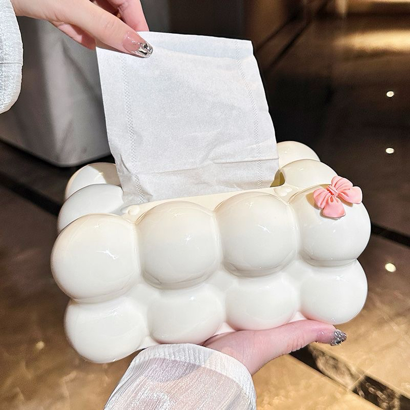 Hộp đựng khăn giấy kèm cham nơ và thỏ xám