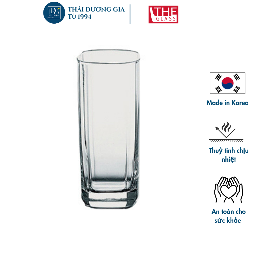 Bộ 6 cốc thủy tinh cao vuông miệng 355ml Hàn Quốc The Glass - B144 | Thái Dương Gia