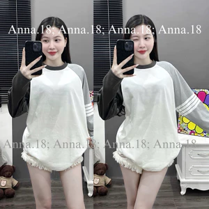 Áo Sweater Nam Nữ Phối Tay Ralang Màu Đen - Xám Sang Chảnh Thêu 4 Vạch Tay Siêu Xinh