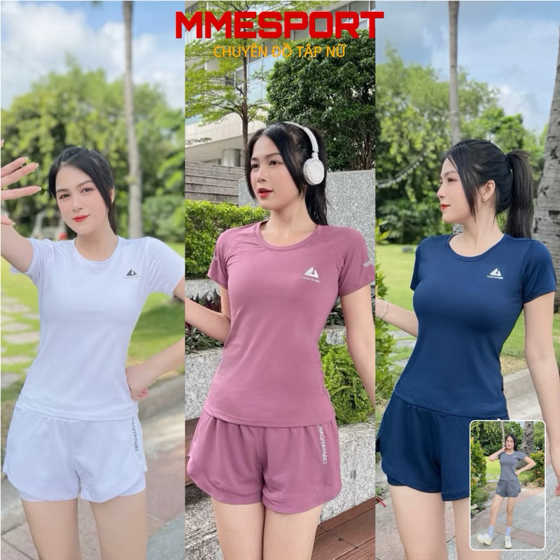 [Có túi] Độ tập gym nữ, bộ tập nhảy erobic nữ, quần 2 lớp áo cộc cao cấp chất thun mát thấm mồ hôi. Mmestore