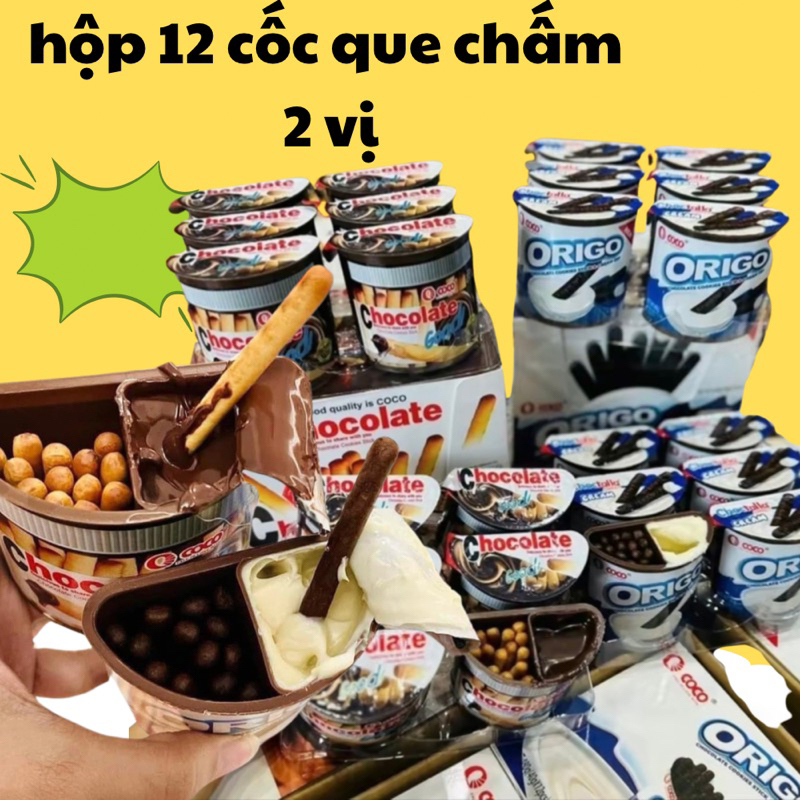 Hộp 12 Cốc Bánh Quy Bơ Que Chocolate Chấm Sốt CoCo (40gr/ cốc)