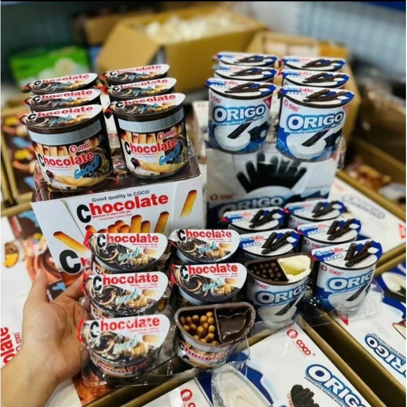 Hộp 12 Cốc Bánh Quy Bơ Que Chocolate Chấm Sốt CoCo (40gr/ cốc)