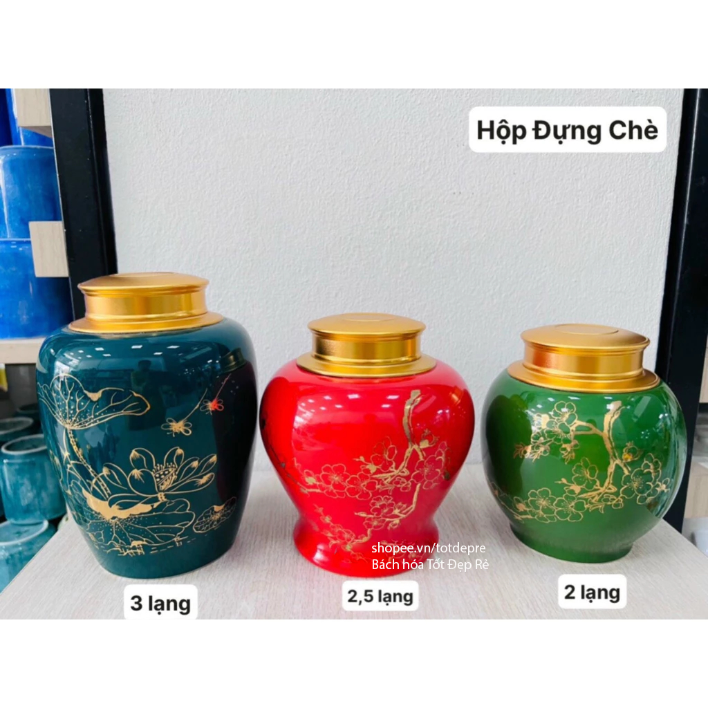 Hũ chè - Bình đựng trà gốm sứ Bát Tràng Cao cấp hoa văn đẹp màu men sang trọng