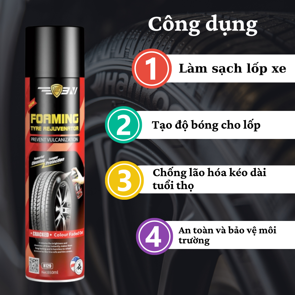 Dưỡng Bóng Lốp Ô Tô/ Dưỡng Lốp Ô Tô/ Xịt Bóng Lốp Ô Tô/ Bóng Lốp Ô Tô - 3N-650ml