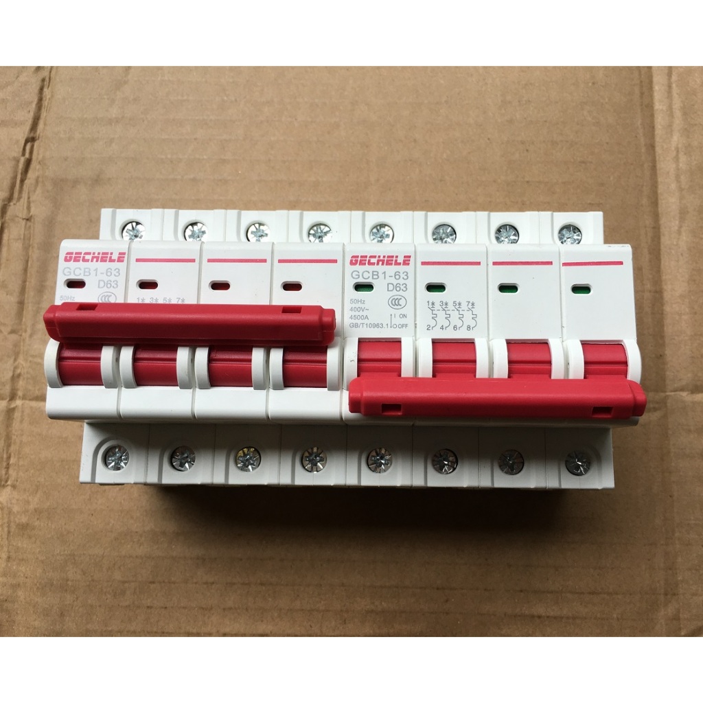 Cầu dao đảo chiều 4 pha (3 pha 4 cực) 63A Gechele GCB1-63, Attomat đảo ...