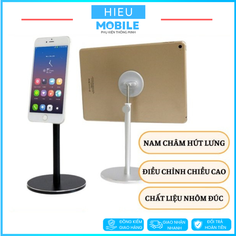 Giá đỡ nam châm gắn điện thoại, tablet để bàn có điều chỉnh độ cao góc nhìn chất liệu nhôm đúc