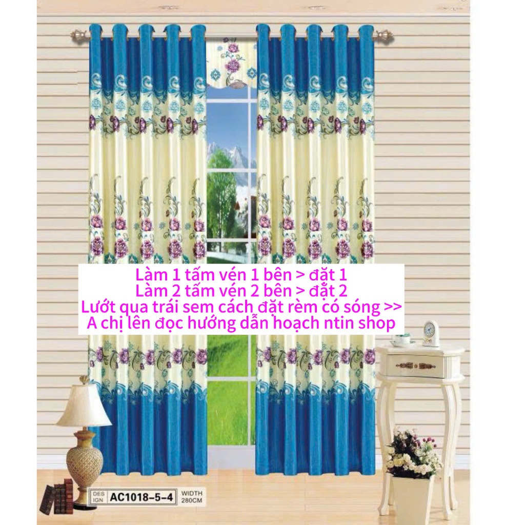 Gấm phi bóng 2 mặt màu xanh biển  cản nắng  70% thích hợp không gian ít nắng chưa bao gồm thanh treo