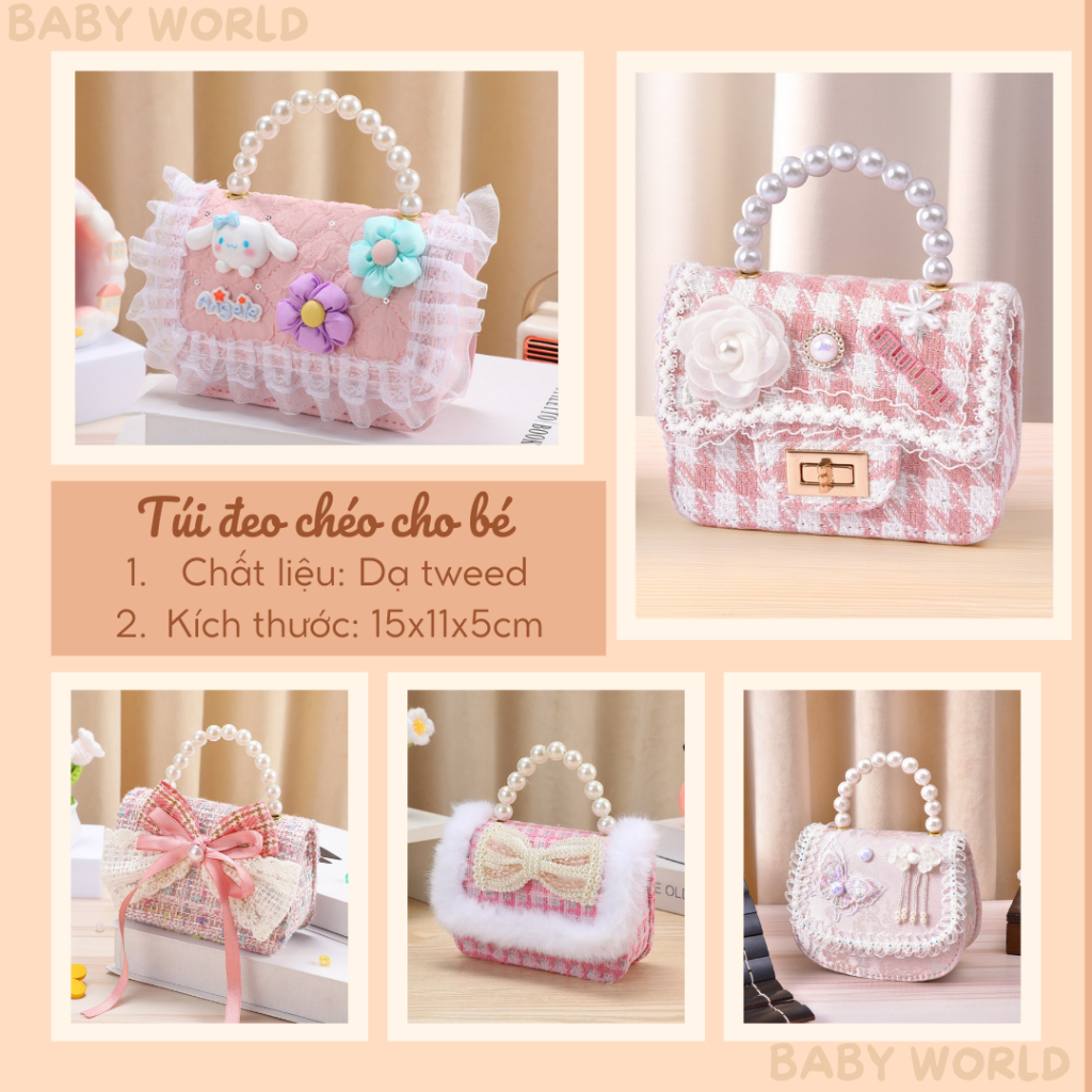 Túi Đeo Chéo Mini Vải Dạ Tweed, Quai Đeo Thời Trang Sang Chảnh - Đáng Yêu Cho Bé Gái