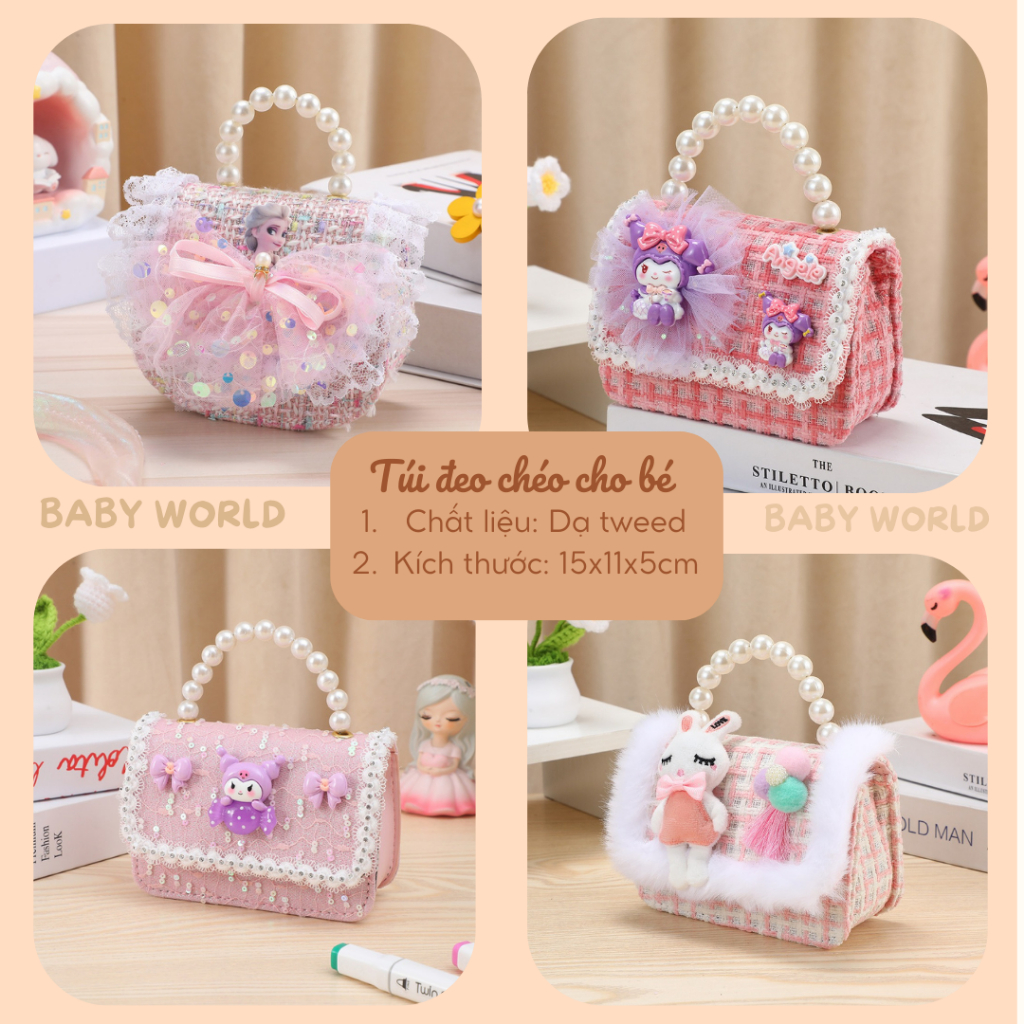Túi Đeo Chéo Mini Vải Dạ Tweed, Quai Đeo Thời Trang Sang Chảnh - Đáng Yêu Cho Bé Gái