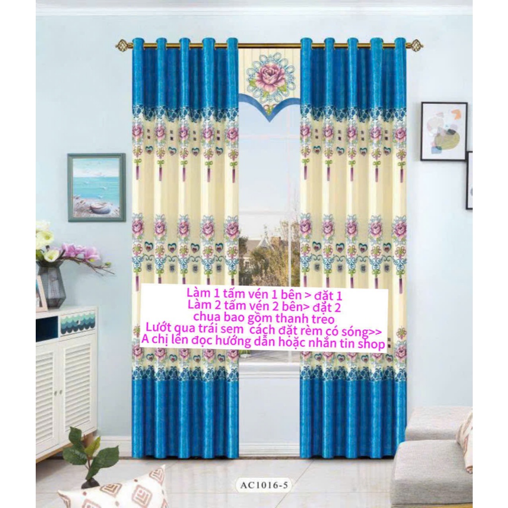 Gấm phi bóng 2 mặt màu xanh biển  cản nắng  70% thích hợp không gian ít nắng chưa bao gồm thanh treo