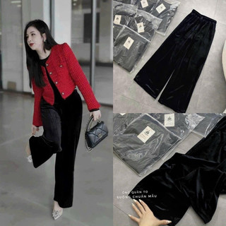 Quần nhung hàn dáng xuông cạp chun hoàn toàn basic