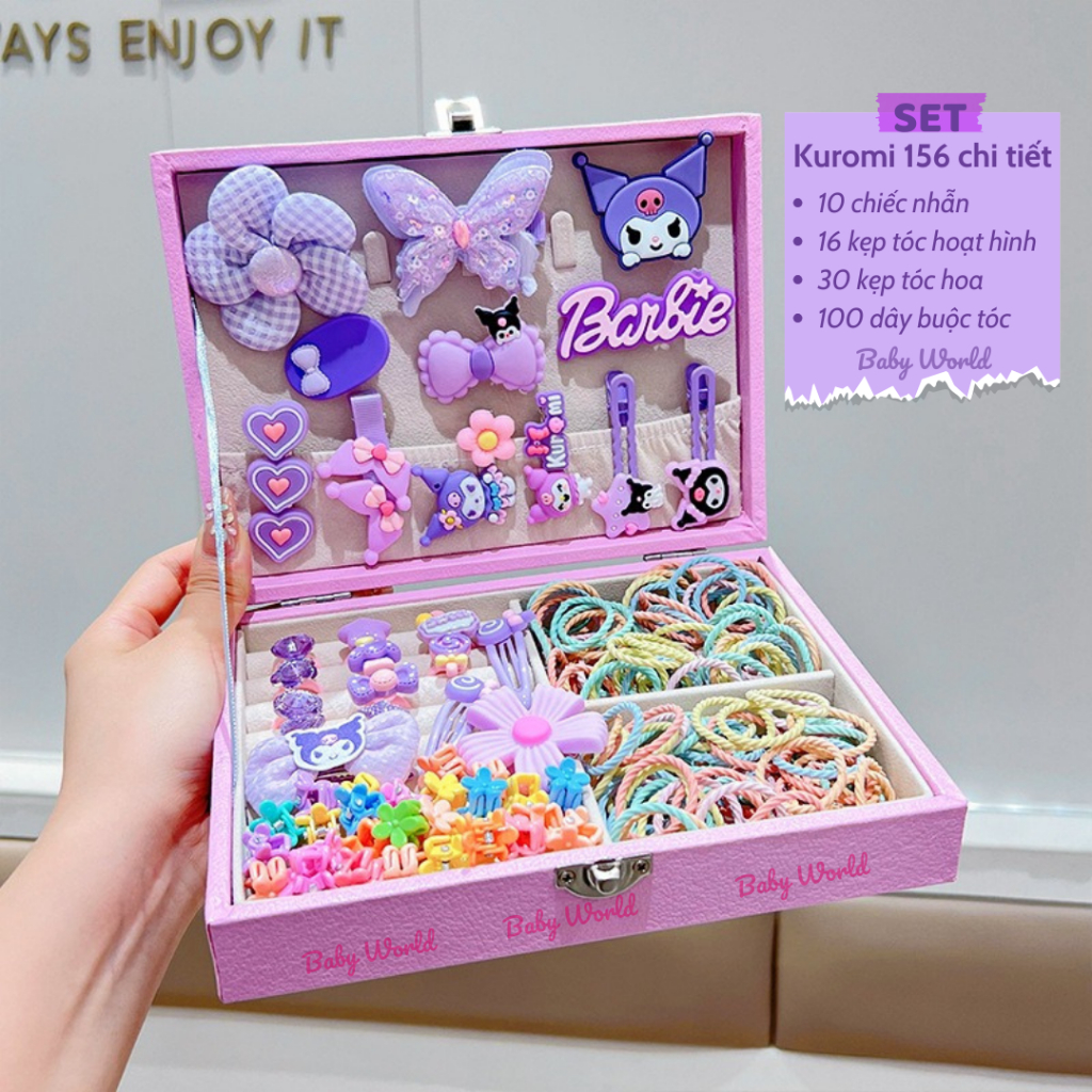 Hộp phụ kiện kẹp tóc Pinkibox dây buộc tóc - trang sức công chúa dễ thương xinh xắn làm quà tặng sinh nhật cho bé gái.