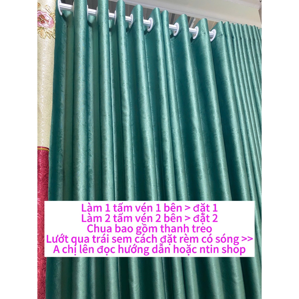 Gấm trơn màu xanh ngọc  - Giá của 1 tấm rèm ( chua bao gồm thanh treo , cản nắng ngăn điều hòa cản nhiệt 95%