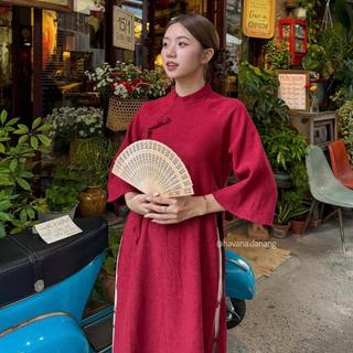 Áo dài nhung chéo YỂN NGUYỆT phối thắt nơ kèm quần hoạ tiết in hoa HAVANA AD141