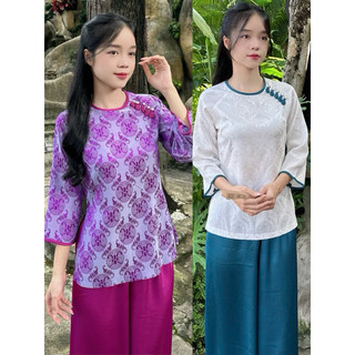5Nút Sò Gấm 2Da Cao Cấp Nữ# Đồ Lam Đi Chùa