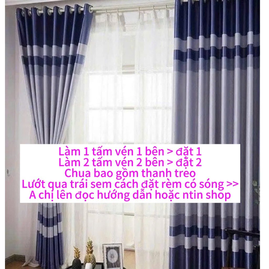 Gấm trơn màu sọc xanh  - Giá của 1 tấm rèm ( chua bao gồm thanh treo , cản nắng ngăn điều hòa cản nhiệt 95%