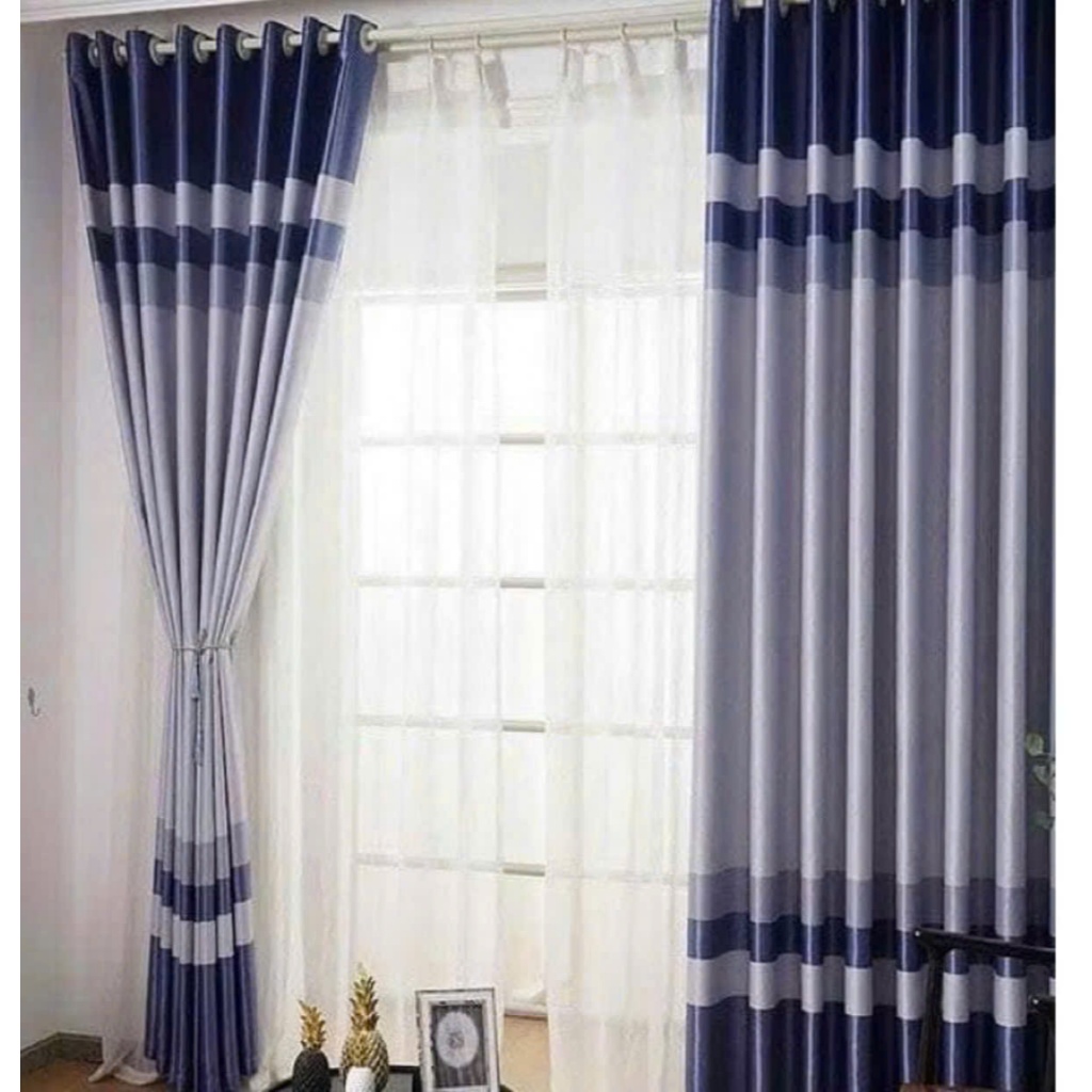 Gấm trơn màu sọc xanh  - Giá của 1 tấm rèm ( chua bao gồm thanh treo , cản nắng ngăn điều hòa cản nhiệt 95%