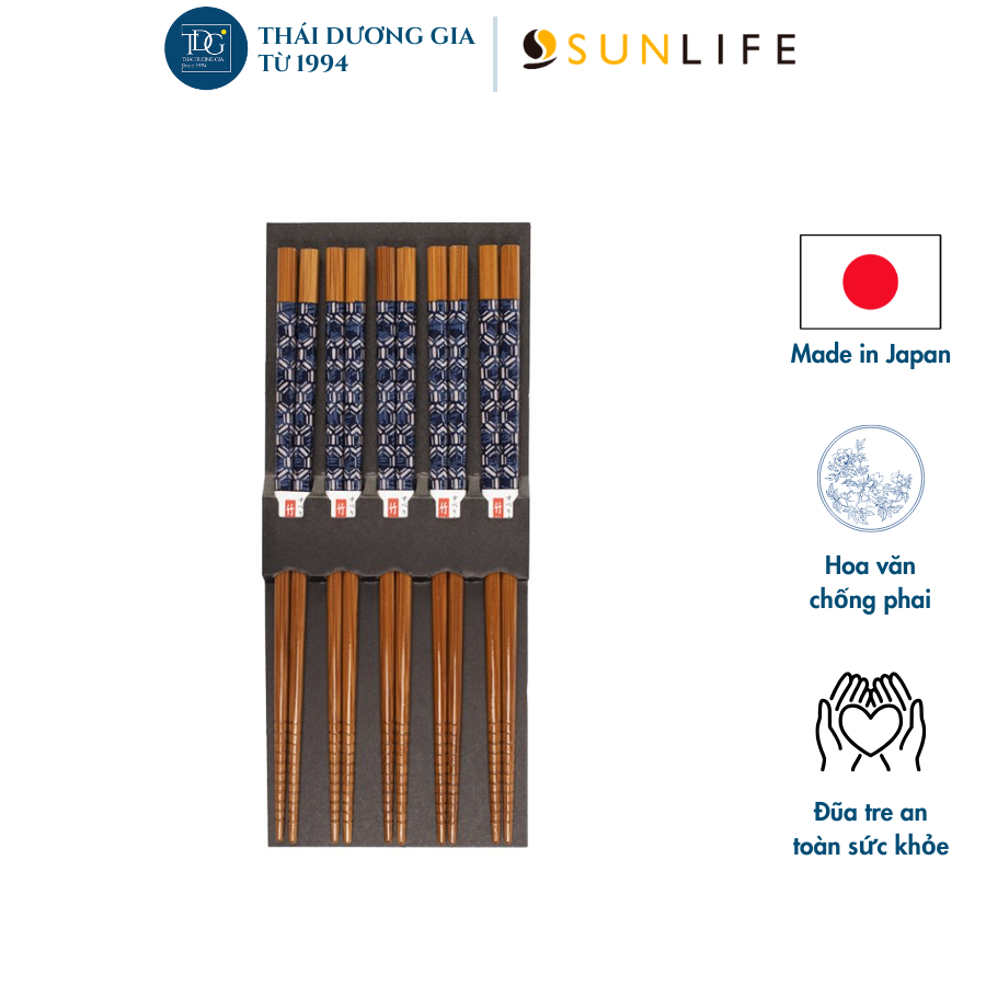 Vỉ 5 đôi đũa tre 23cm Nhật Bản Sunlife-319390