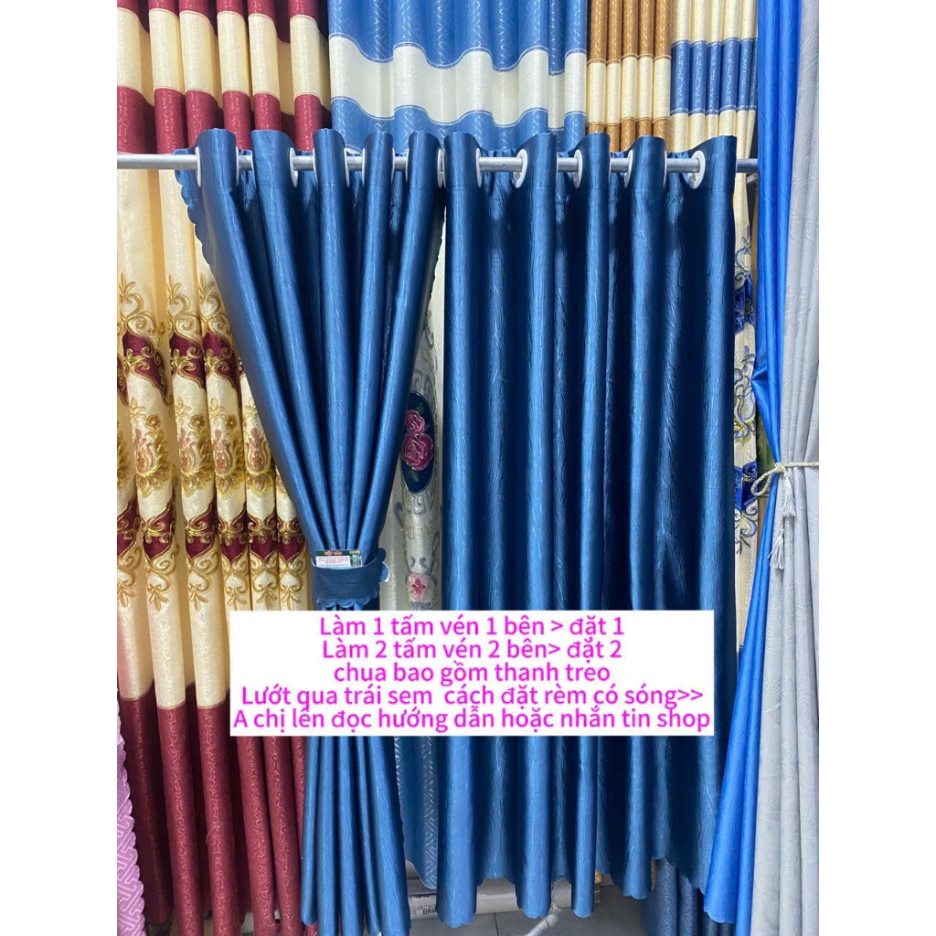 Gấm trơn màu xanh biển  - Giá của 1 tấm rèm ( chua bao gồm thanh treo , cản nắng ngăn điều hòa cản nhiệt 95%