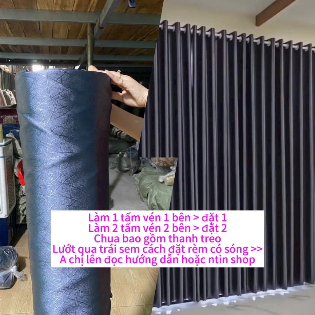 Gấm trơn màu xanh tím  - Giá của 1 tấm rèm ( chua bao gồm thanh treo , cản nắng ngăn điều hòa cản nhiệt 95%