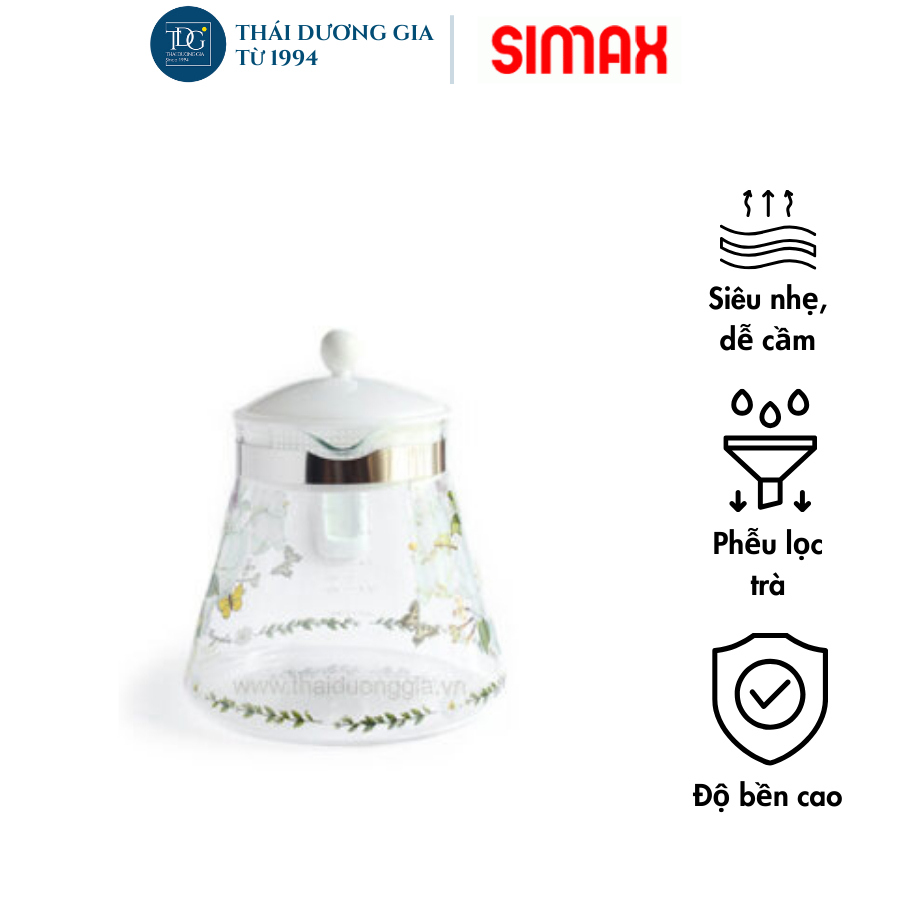 Bình trà, bình nước thủy tinh chịu nhiệt 1.2 lít hoa trà đỏ Camellia Simax Otto Thái Dương Gia