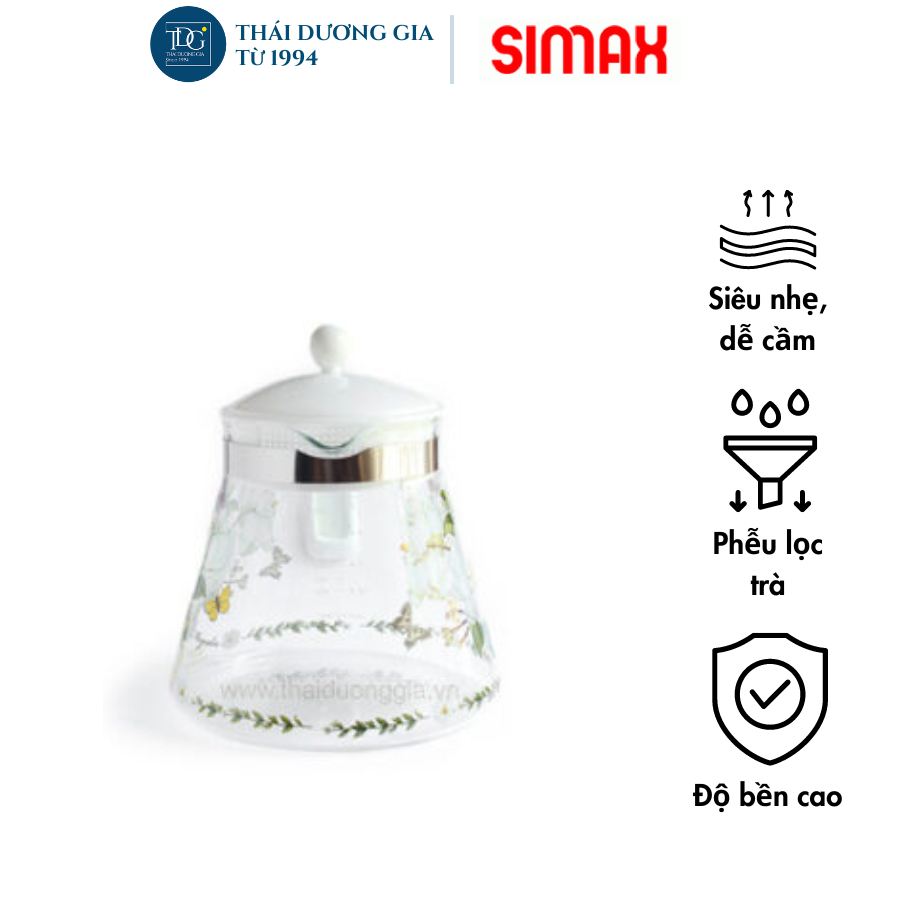 Bình trà, bình nước thủy tinh chịu nhiệt 1.2 lít mộc lan trắng Magnolia Simax Otto | Thái Dương Gia