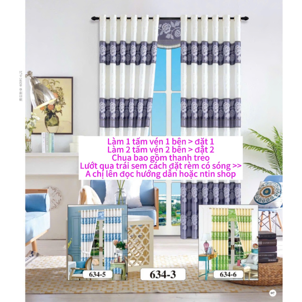 Gấm hoa văn màu tím trắng  , giá của 1 tấm rèm căng thẳng ( chua bao gồm thanh treo) vải polyster 2 lớp cản nắng 70%