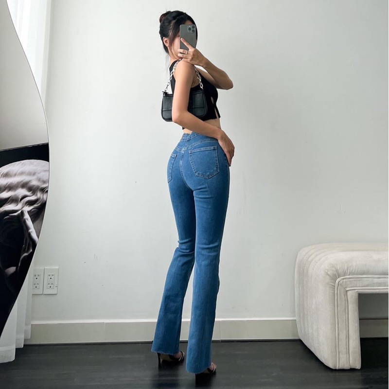 MIDDUA - JN186 Quần loe dài cạp liền lưng cao