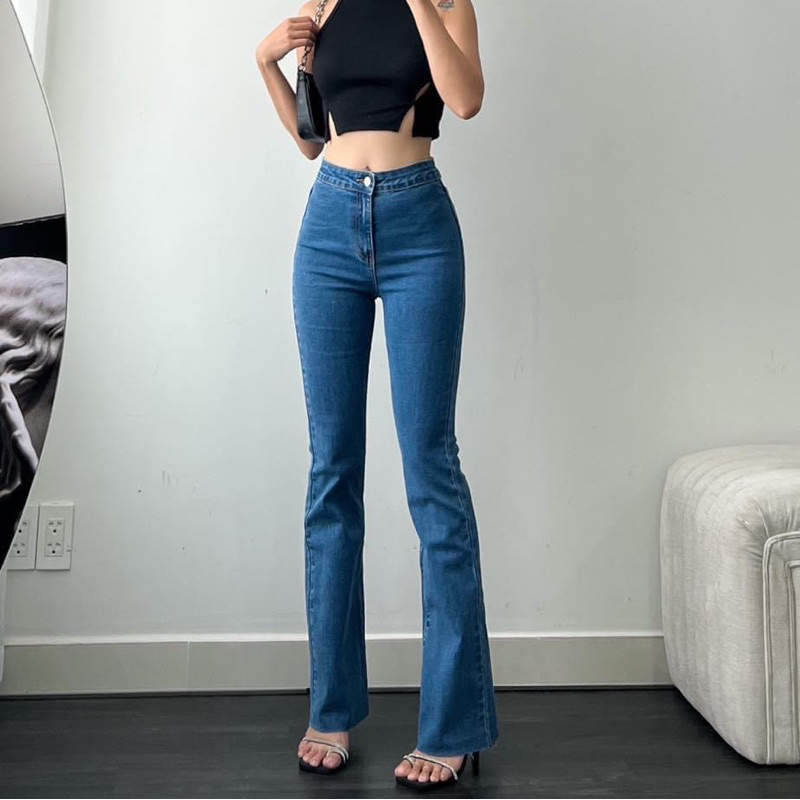 MIDDUA - JN186 Quần loe dài cạp liền lưng cao