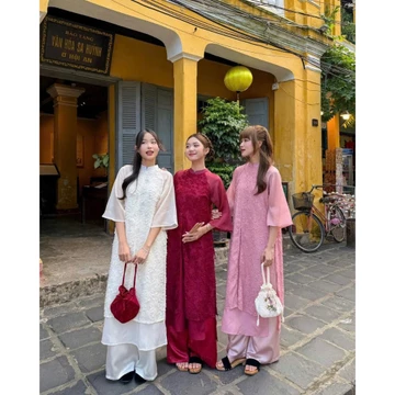 Áo dài cách tân Yến Chi , mẫu áo dài tứ thân lông vũ phối voan tơ - Áo dài Tân Việt